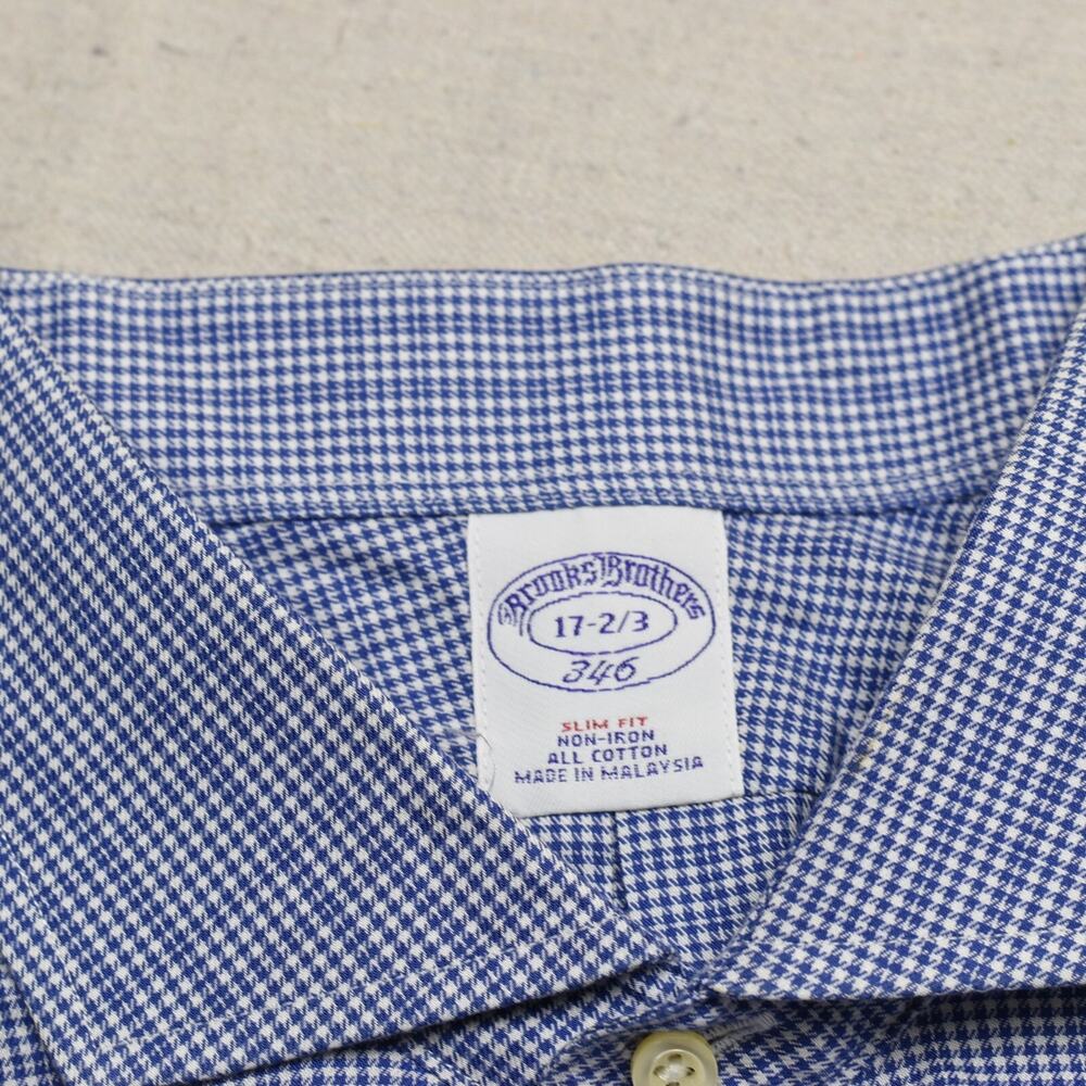 Brooks Brothers Men's Button Up Shirt Cotton Blue Size 17 - 2/3 Slim Fit No Iron - Picture 8 of 8